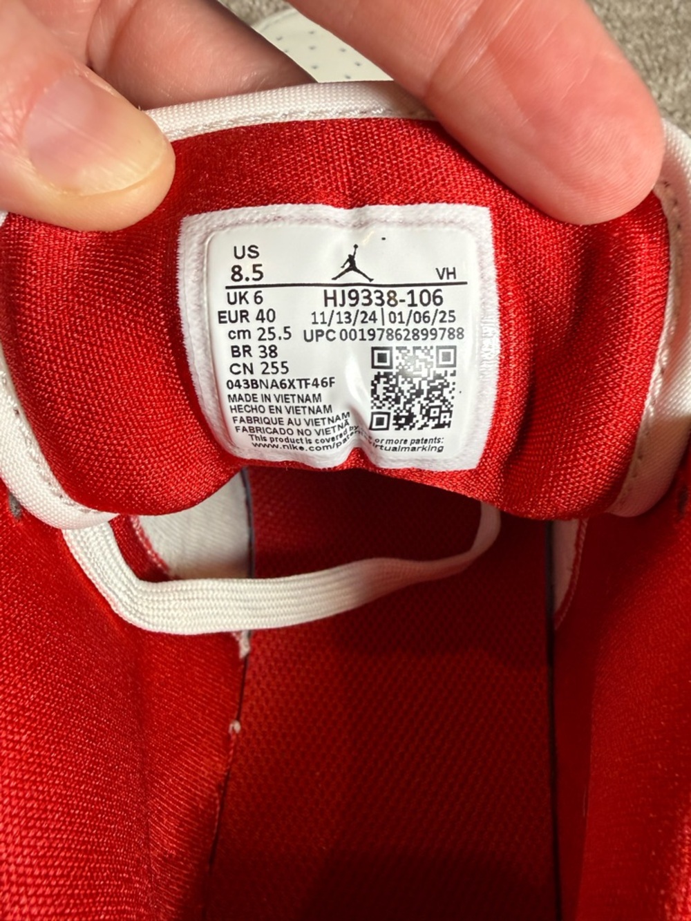 Nike Air Jordan 1 Low Women’s 8.5 White Red Metallic Swoosh HJ9338-106 Sneakers - Picture 8 of 8